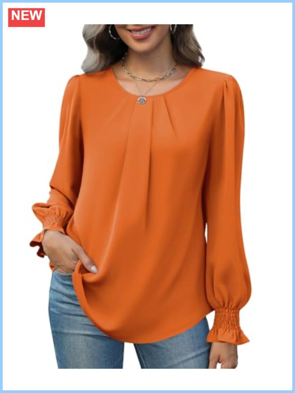 Womens Chiffon Blouse Smocked Long Sleeve Tunics Office Work Top